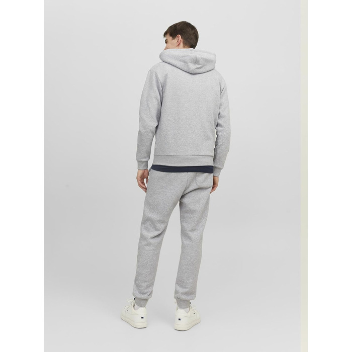 Чоловіча толстовка-худі на блискавці JACK & JONES однотонна, світло-сіра (Light Grey Melange), розмір S