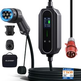 ELEGRP Wallbox 11 кВт мобільна зарядка для електромобілів Type 2, 3 фази, 6-16A, кабель 7м, IP67, IEC 62196-2
