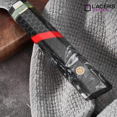 Набір кухонних ножів Lacers PurpleLine (10 шт.) – нержавіюча сталь 7Cr17 – шеф-ніж, сантоку, для хліба, накірі, кіцуке, слайсер та ніж для чищення. Ергономічні ручки з паккавуда, подарункова коробка (M0007)