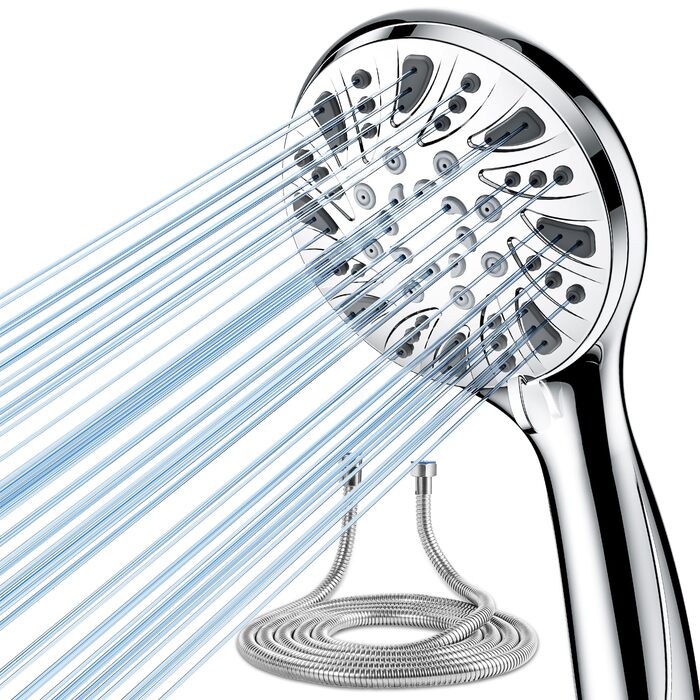 Насадка для душу Magichome з шлангом 2м, високого тиску, 5 режимів розпилення, турбо-дизайн, економна водозбереження, ручна лійка для душу з низьким тиском води (срібна з шлангом)