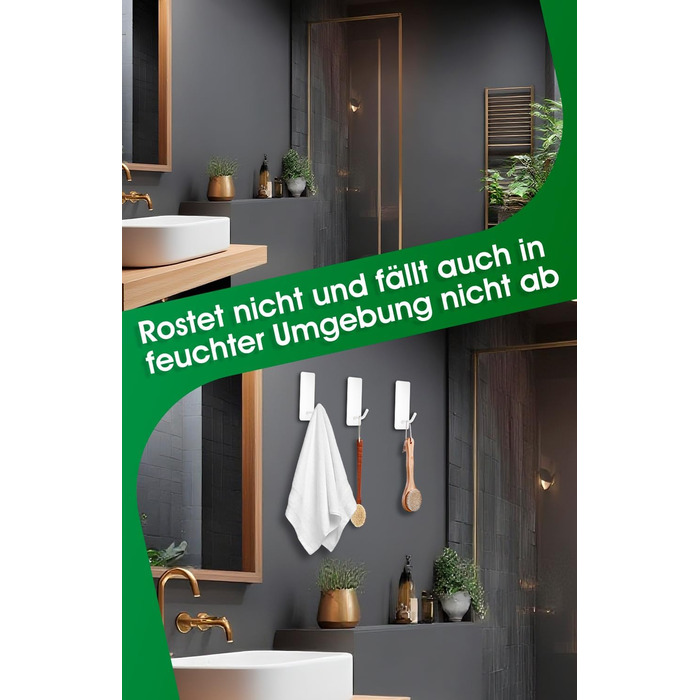 Набір тримачів для рушників без свердління, 10 шт., гачки самоклеючі з нержавіючої сталі 304, надміцні, для великих предметів, настінні гачки для ванної, туалету та кухні, стійкі до корозії, рушкові гачки (довші)