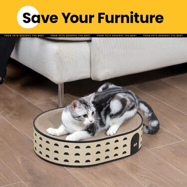 Кігтеточка для котів Conlun 2-в-1: овальна, з мискою та гніздом, з гофрокартону, 43x33x10 см