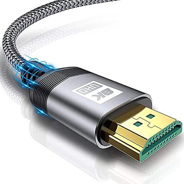 Кабель HDMI 2.1 AviBrex 8K Ultra HD 48Gbps: підтримка 8K@60Hz, 4K@240Hz, HDCP2.3, eARC, HDR10+, VRR, сумісний з PS5/4/3, для ігор, ТВ, Blu-ray, проектора (7.5м, сірий)