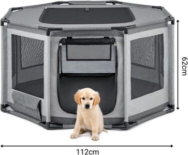 Вольєр для цуценят Lionto з оксфордської тканини, сірий, 112x112x62 см