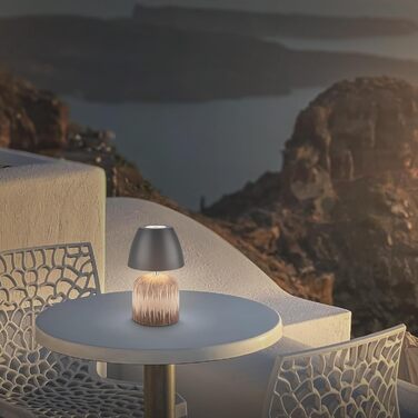 LED лампа BRILONER настільна бездротова IP44 з торканням, регульована яскравість, керамічний цоколь, нічник, лампа для читання, декоративна лампа, настільна лампа, акумуляторна лампа, для вулиці, 13,5x22 см, (антрацит-дерево)