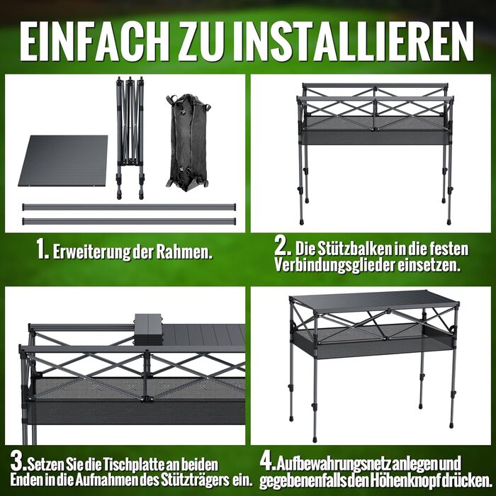 Зручний складаний туристичний стіл Garllen для пікніка та відпочинку на природі, 82x40 см, 2 рівня висоти (44/70 см), сталевий, з сумкою