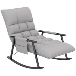 HOMCOM Rocking Chair with Adjustable Backrest & Footrest, Side Pocket, Microfiber Upholstery, Metal Frame, Grey