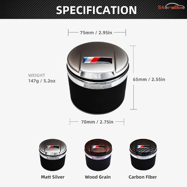 Автомобільний попільничка для BMW 1/3/5/7 серії та X1/X3/X5/X6 з LED підсвіткою та кришкою (карбон)