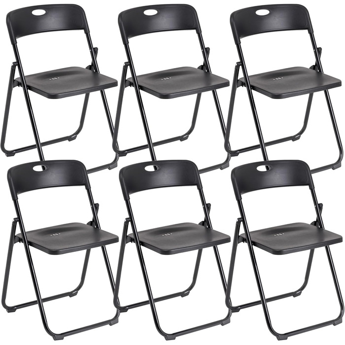 Baroni Home Folding Chair with PVC and steel frame, space-saving foldable seat with feet and handle, outdoor chair, kitchen, living room, travel, 74x43x49 cm, 6 pieces, Black