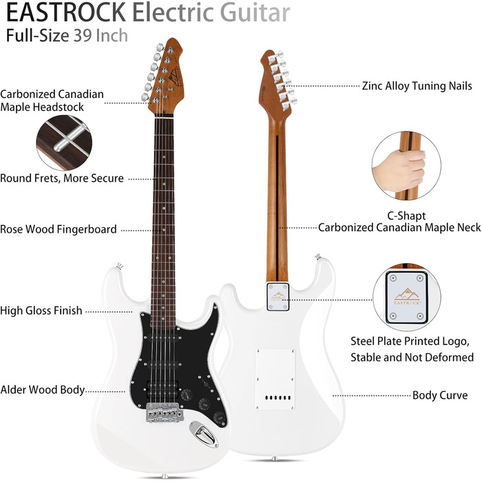 Електрогітара Eastrock E Gitarre Set 39 дюймів з аксесуарами (біла)