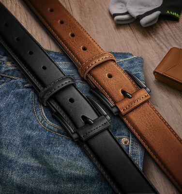 Чоловічий ремінь KEMISANT 2 шт. – шкіряний ремінь для чоловіків, повсякденний, для гольфу, до джинсів, 3,5 см (2 шт., Чорний/Tawny6327, 44-46)