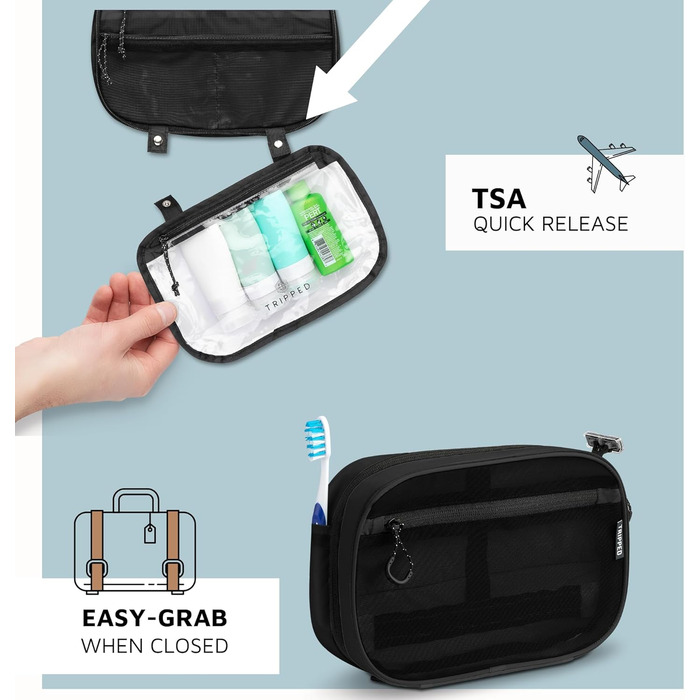 Набір туалетних сумок для подорожей: підвісна сумка + 3 сумки для рідин TSA + органайзер для аксесуарів, білий/чорний рипстоп
