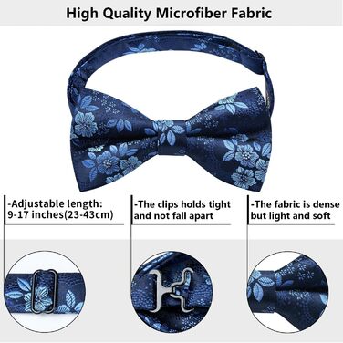 Метелик HISDERN для чоловіків з кишеньковим хустинкою, однотонний, регульований, для смокінгу, весілля, вечірки, синій та білий