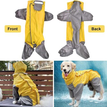 Dog Raincoat, Waterproof Dog Coat with Hood, Lightweight Rain Jacket for Dogs Suitable for Medium and Large Dogs - Perfect for the Dog Park and Dog Vacations - Green (Yellow-28)