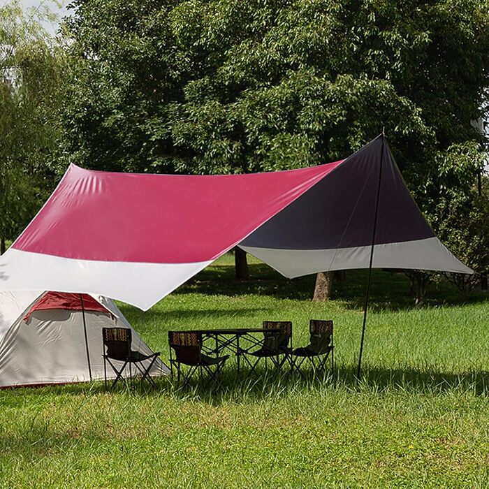 Тент Forceatt Zeltplane 3.7x4.3 м, Ultraleicht, 6 кріплень, Анти-UV, Водонепроникний. Для кемпінгу, піших прогулянок та відпочинку на природі. Темно-синій & сірий (Червоний & сірий)