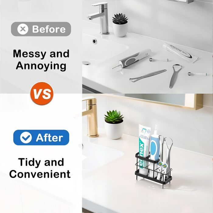 Тримач для зубних щіток Luxspire, електричний, нержавіюча сталь, настінний, без свердління, з дренажними отворами, органайзер для пасти, 6 відсіків (матова чорна)