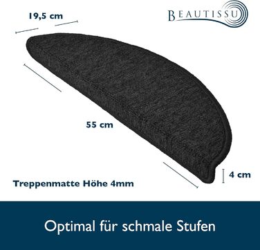 Beautissu Non-Slip Stair Treads - 55x15 cm - 15 Pack - Self-Adhesive Indoor Stair Mats - Anthracite Grey - ProStair for Narrow Stairs