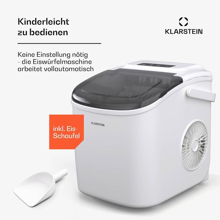 Klarstein Ice Maker - 12kg/24h, 2 sizes, 1.3L water tank, LED displays, transparent lid, portable, ice cube maker for parties/garden events