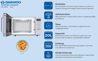 Мікрохвильова піч Daewoo MD-FC206SB 20L, 700W, чорний колір (Solo, срібло)