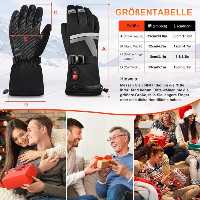 Електричні гріючі рукавички для катання на лижах, велосипеді та мотоциклі з акумулятором 7.4V 6400mAh, 3 режими нагріву, зимові рукавички