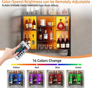 Настінна вітрина для вина з LED-підсвіткою 90x90 см з металу та MDF. Полиці для вин з тримачами для келихів. Регульована полиця для бару, винного підвалу, кухні.