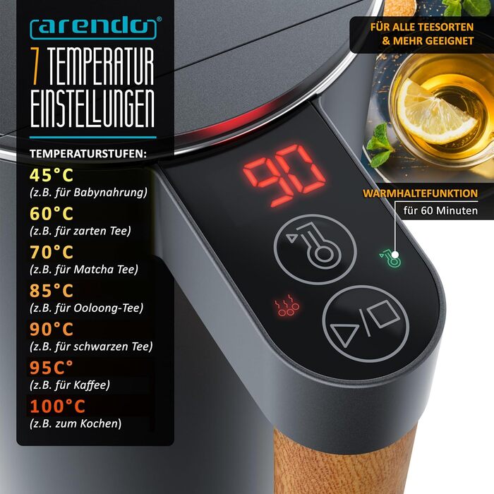 Набір Arendo: чайник з регулюванням температури та тостер з підігрівом – нержавіюча сталь, сірий