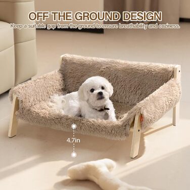 MEWOOFUN Elevated Cat Bed Sofa made of Wood, Sturdy Large Cat Sofa – Fashionable Cat Stool with Removable Mattress Cover. Supports up to 10 kg (70x53cm, Light Brown)