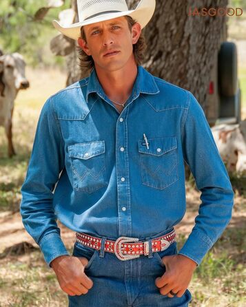 Жіночий шкіряний ремінь JasGood з камінням, в стилі вестерн, ковбойський, з заклепками для джинсів та штанів (Червоний, 135 см - підходить для розміру штанів 111-123 см)