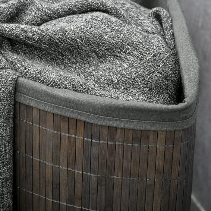 HOMCOM Rectangular Bamboo Laundry Basket 55L with Lid and Removable Bag 38 x 38 x 57 cm Grey | Aosom