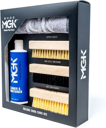 SHOE MGK Shoe Care Deluxe Kit – Shoe Cleaning Set for White Shoes, Leather, Suede, Canvas, and All Materials – 8 Ounce Shoe Cleaner with a Soft, Medium