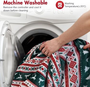 Електрична гріюча ковдра PRANITE 200x180 см з Sherpa-фланелі, 6 режимів нагріву, таймер, захист від перегріву, червона