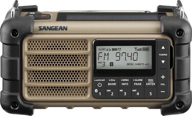 Радіо Sangean MMR-99: Багатофункціональне аварійне радіо з ручкою, FM/RDS, Bluetooth, LED-ліхтариком та IP55, для відпочинку на природі, кемпінгу та надзвичайних ситуацій, Desert Tan