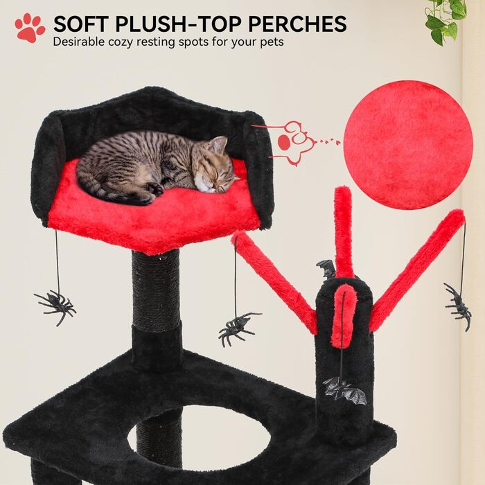 Кігтеточка YITAHOME Готичний XL, 160 см, з 4 колонами з сизалю, 1 дощечкою для шліфування, гамаком, 2 кулями-іграшками, платформами для сну, чорна