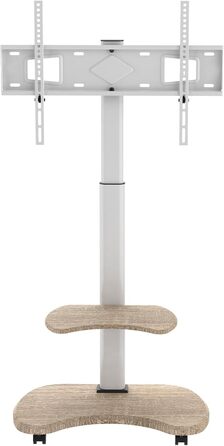 Підставка для телевізора Stellar на коліщатках з полицею, біла. Регульована висота, поворотна. Для телевізорів 32-70 дюймів, до 45 кг, VESA до 600x400