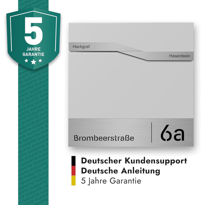 Поштова скринька біла з газетницею TRELLEBORG (RAL 9016), персоналізована, з цинкової сталі з іменем сім'ї, вулицею та номером будинку + комплект для монтажу (2 прізвища + вулиця + номер)