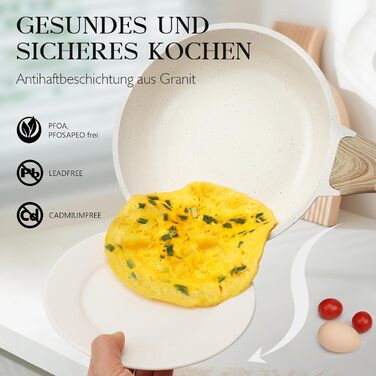 Набір посуду GiPP 10 предметів: каструлі та сковороди з гранітним покриттям, білий. Підходить для всіх типів плит, включаючи індукційні. У комплекті лопатка та ложка.