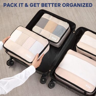 Органайзер для валізи MURISE, 8 шт. - Packing Cubes для подорожей, набір для організації речей у валізі, з мішечком для взуття та косметички, бежевий колір