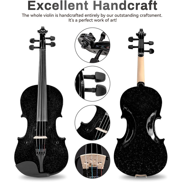 Акустична скрипка Poseidon 3/4: повний стартовий набір для початківців, з кейсом, коліумом, підборідником та струною