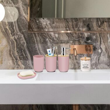 Набір аксесуарів для ванної кімнати IMAVO 4 шт. (Зелений): тримач для зубних щіток, стаканчик, дозатор мила, мильниця