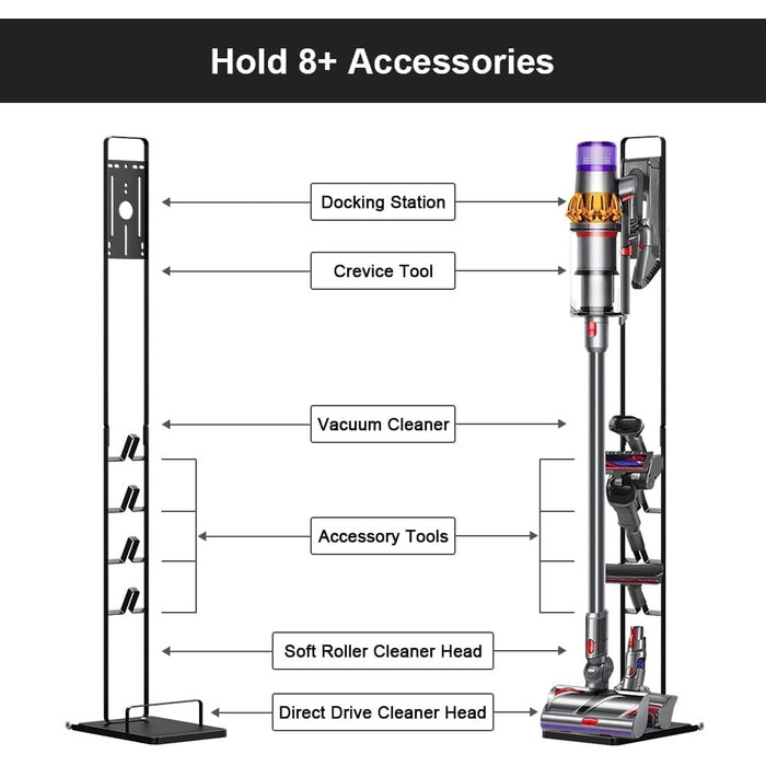 Підставка для пилососів Dyson Gen5 V15s, V15, V12 Slim, V11, V10, V8, V7, V6 - без свердління, на коліщатках, чорна
