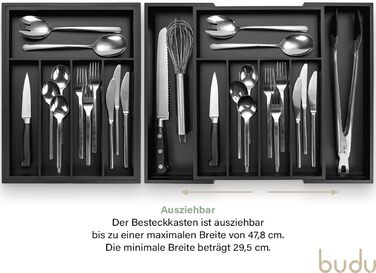 Органайзер для кухонних шухляд Besteckkasten #47 (глибина 47 см) з бамбука - чорний, висувний, для порядку в кухні