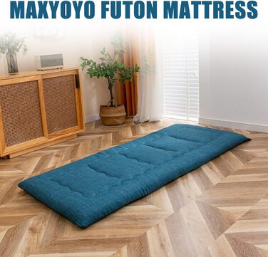 Складний гіпоалергенний футон MAXYOYO з ручкою, синій, 71x190 см – портативний матрац із піни з чохлом на блискавці для кемпінгу, гостей і автодому