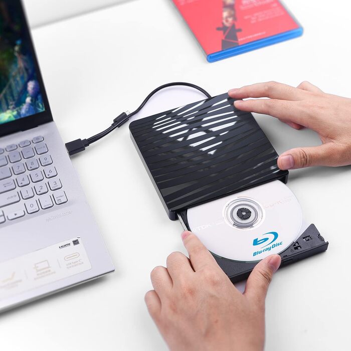 Зовнішній DVD-привід USB 3.0 та Type-C, портативний CD/DVD+/-RW записувач (Blu-ray) для ноутбука, ПК, MacBook, Windows, macOS, Linux
