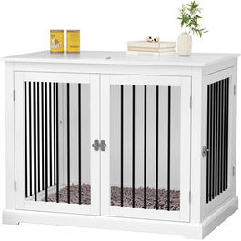 Клітка для собак для дому, меблі для собак з подушкою, вольєр для собак в приміщенні, собачий будиночок, клітки для собак великих порід, клітка для собак у стилі меблів з відкидним верхом, білий (L) (Новий середній розмір, білий)