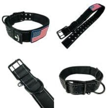 Нашийник для собак K9, тактичний, військового стилю, 5.1 см, міцний нейлон, для великих собак, прапор США (50.8 - 71.1 см, чорний)