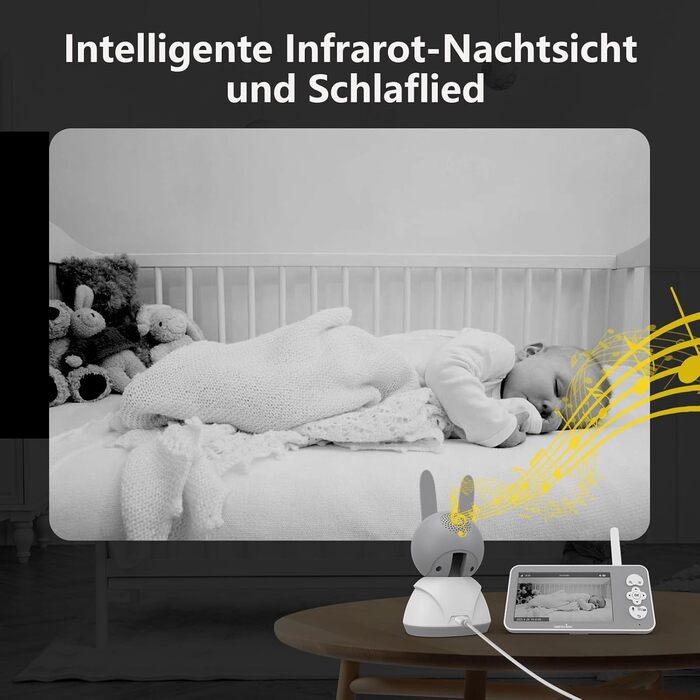 Відеоняня Wansview з камерою та APP - 5-дюймовий монітор для дитини без Wi-Fi з камерою для дитини 2.4/5 GHz, нічне бачення, відстеження руху, 2-сторонній аудіо, визначення температури, детекція руху/звуку