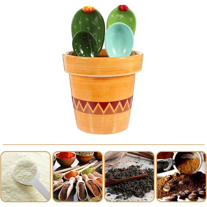 Cabilock 1 Set Cactus Measuring Spoons Porcelain Cooking Measuring Spoons Made of Porcelain Cactus Figurine Measuring Measuring Spoons for the Kitchen Cactus Measuring Cacti Gifts Baking Kitchen Measuring Flour Ceramic