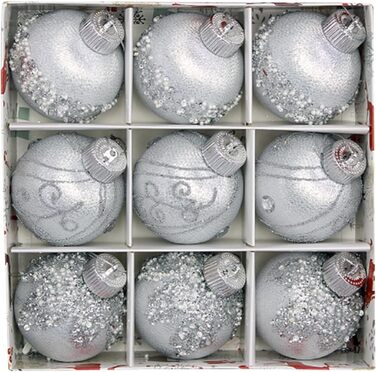 9 шт. Скляні ялинкові кулі срібного кольору з блискітками для прикраси ялинки