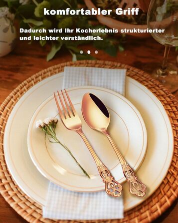 Набір столових приборів Retro на 6 осіб з нержавіючої сталі (рожеве золото, 24 предмети) - вишуканий сервіз в античному бароковому стилі: виделки, ложки, ножі