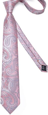 Краватка з візерунком пейслі для чоловіків DiBanGu, шовкова краватка, нагрудна хустинка, запонки, затискач для краватки, для весілля та балу, рожевий пейслі